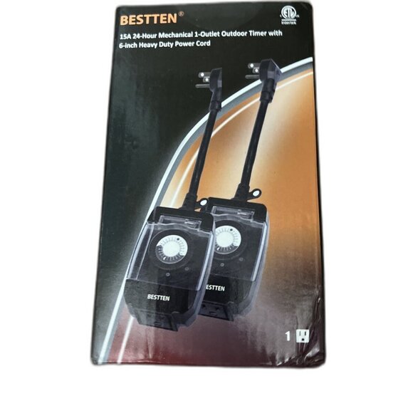 BESTTEN Outdoor 24-Hour Timer, 2 Grounded Outlets, 6-Inch Heavy Duty Power Cord - Picture 2 of 6